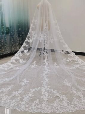 Elegant Cathedral Length Lace Wedding Veil